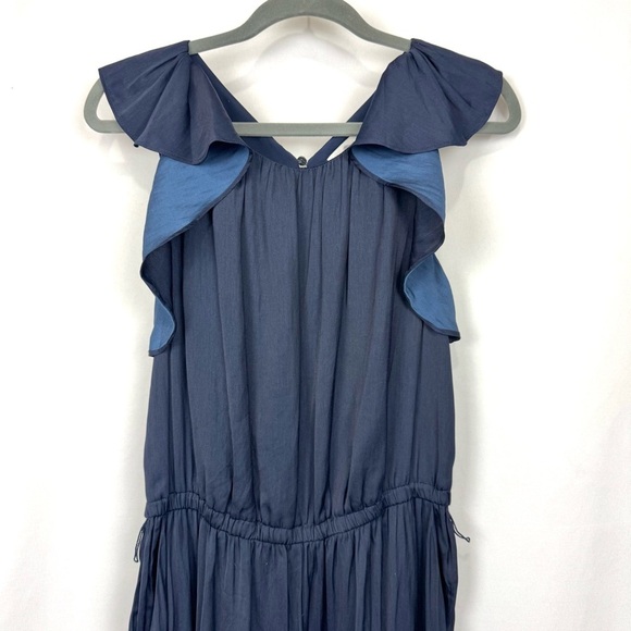 Loft Navy Satin Silky Flutter Sleeve Wide Leg Jumpsuit Sz 8 Contemporary Modern - Picture 5 of 16